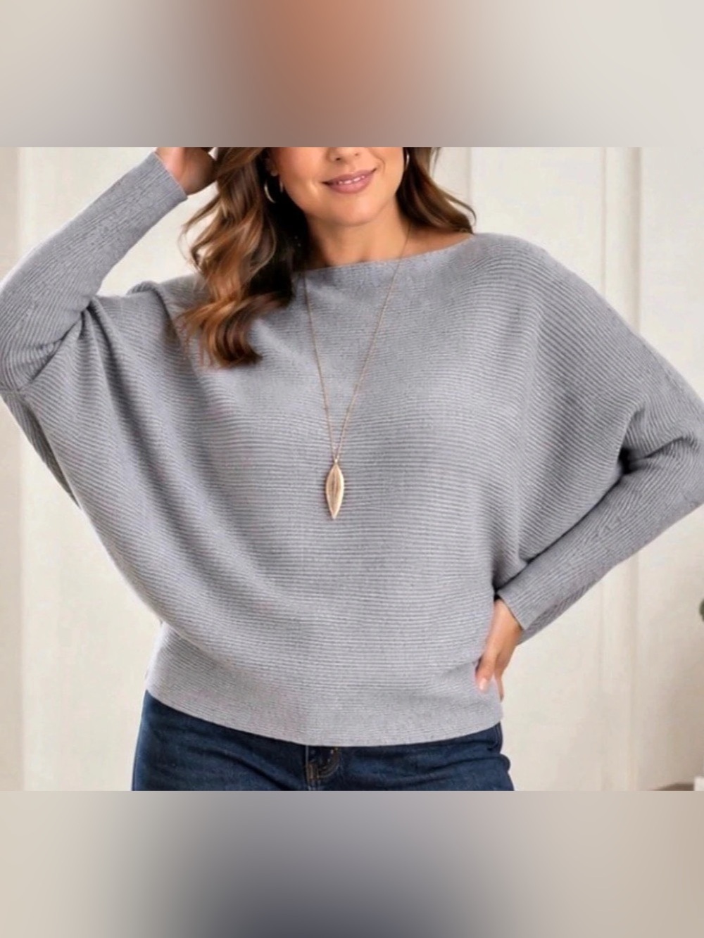 💕Silent Show Pick 💕Gray Crew Neck Ribbed Dolman Sweater